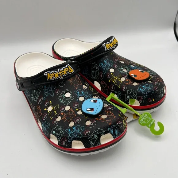 Crocs Pokemon Classic Clog Mens sz 11 Black Multi Color Character Print Jibbitz - Picture 1 of 8